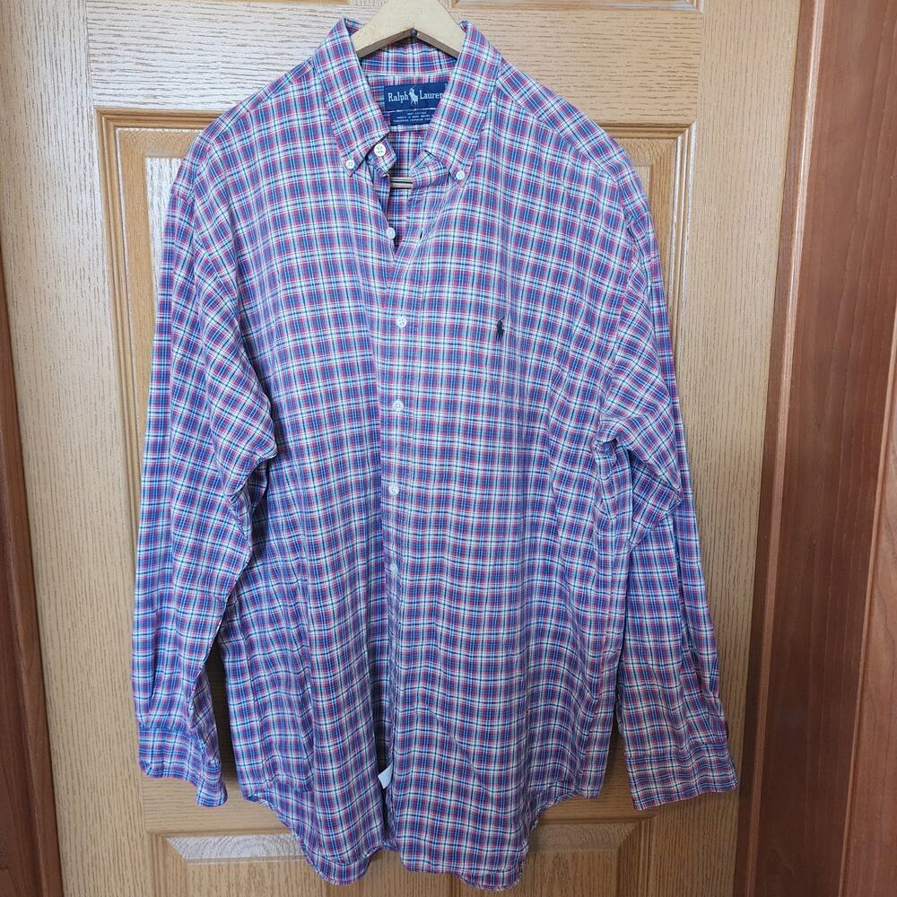 Vintage‎ Ralph Lauren Long Sleeve Button Down Plaid Shirt 90s Men's Size Large